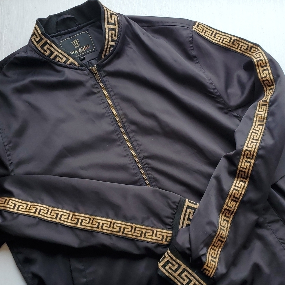 Moderno Black and Gold Italian Style Bomber Jacket M